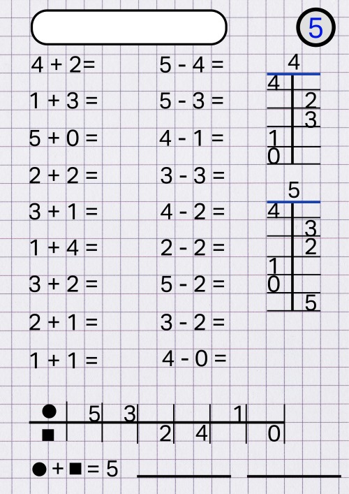 1. osztály matematika feladatlapaz 1–5. számkör gyakorlásához összeadással, kivonással, bontással és szabályjátékkal