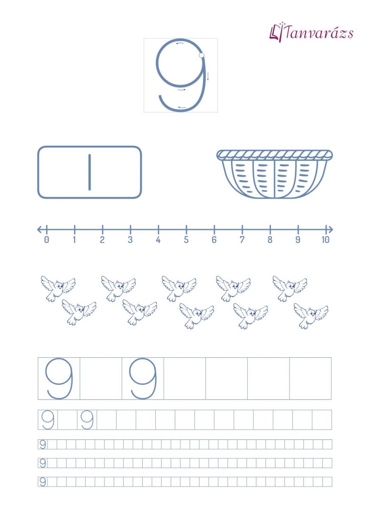 Számok gyakorlása 1-től 10-ig: 9
