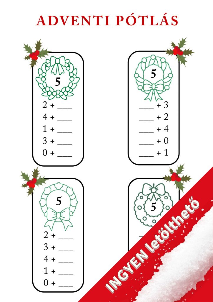Adventi matematika számláló első osztályosoknak