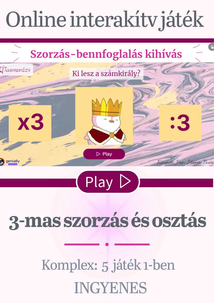 Interaktív játék a 3-mas szorzás és osztás gyakorlásához – 5 online feladat egyben