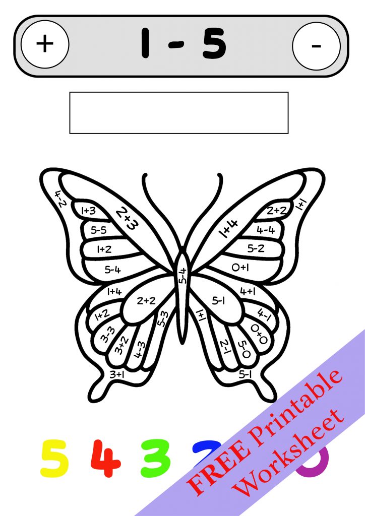Butterfly Coloring Worksheet – Addition & Subtraction, First Grade