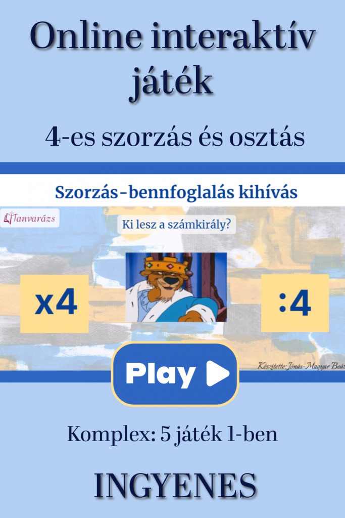 Interaktív játék a 4-es szorzás és osztás gyakorlásához – 5 online feladat egyben