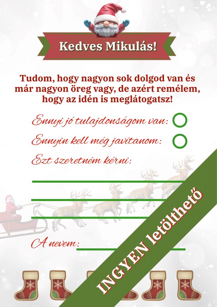 Levél a Mikulásnak – Nyomtatható sablon gyerekeknek