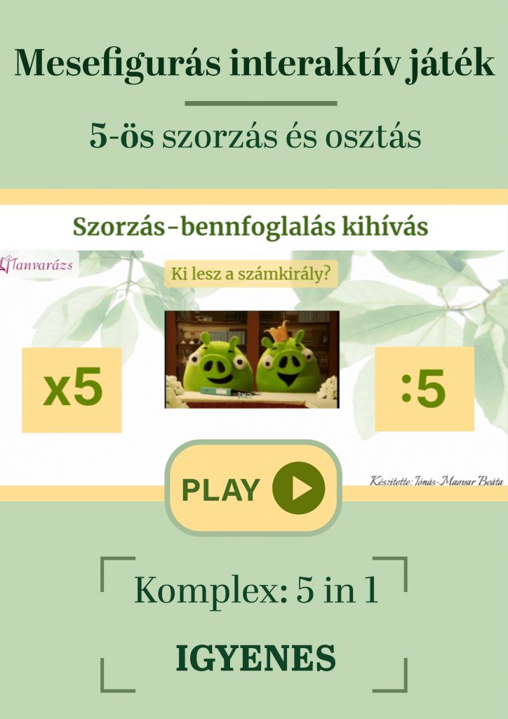 Interaktív játék az 5-ös szorzás és osztás gyakorlásához – 5 online feladat egyben