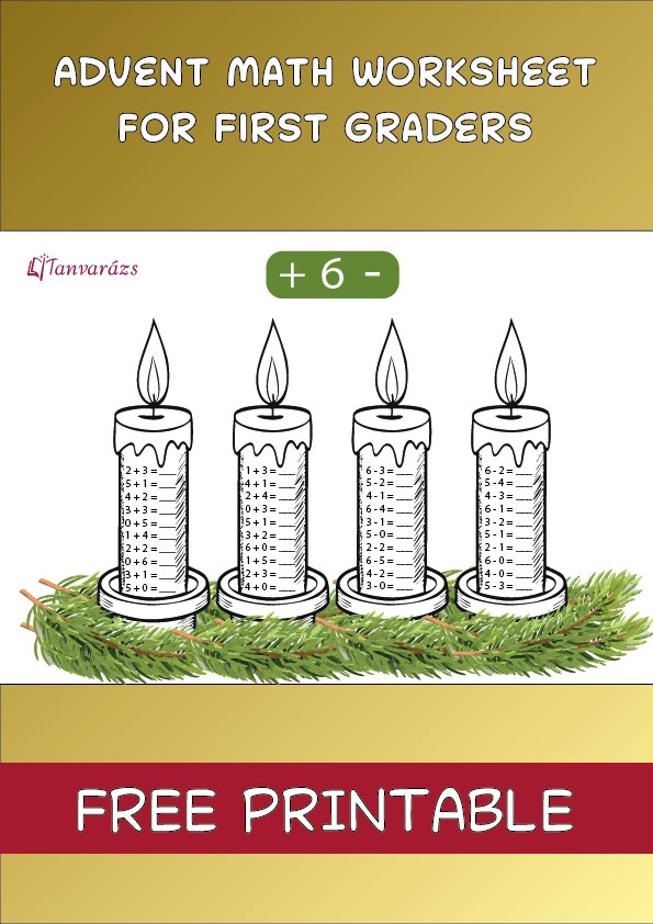 Advent Math Worksheet for First Graders (Developing Calculation Skills) – Colorable Candles