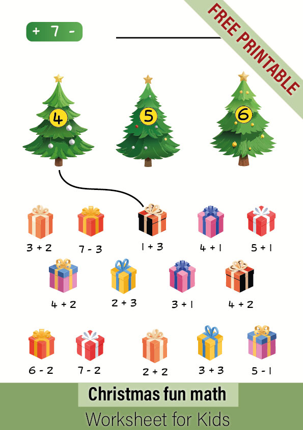 Fun christmas math worksheet for first graders – Addition and subtraction practice