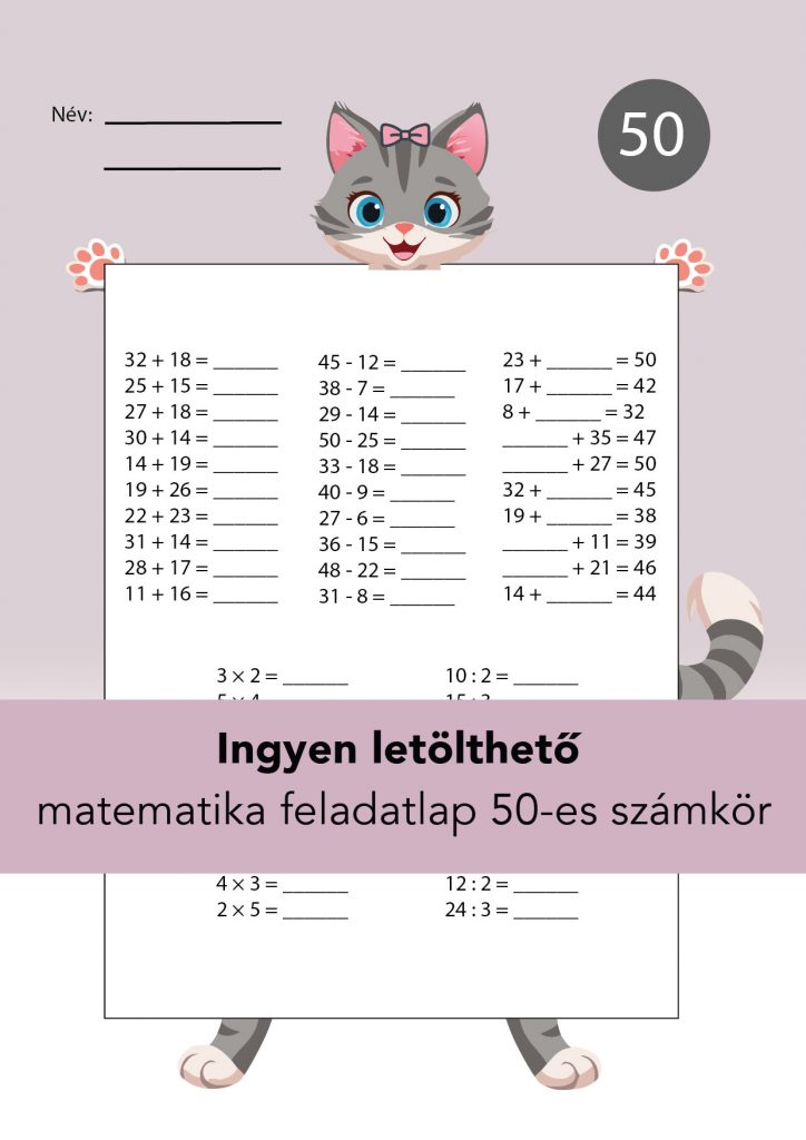 Cicás feladatlap 50-es számkörben – Számolási rutin fejlesztésére