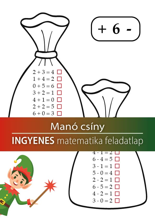 Manó csíny, számolás gyakorlása – matematika feladatlap elsősöknek