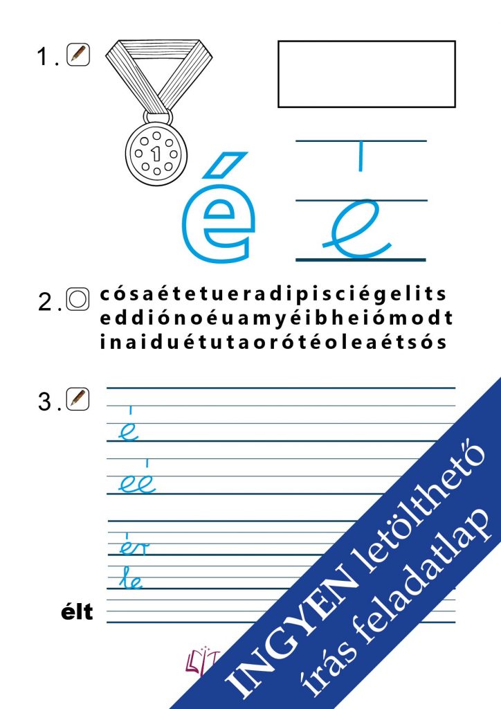Színezhető feladatlap az „é” betű írásának gyakorlásához – játékos tanulás gyerekeknek