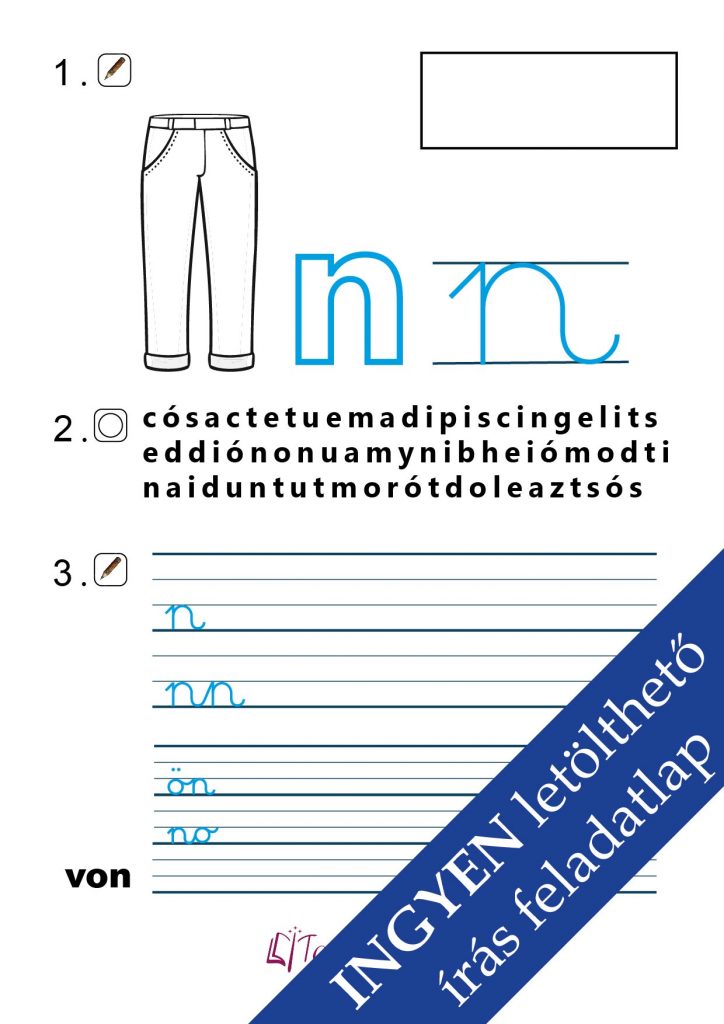 Színezhető feladatlap a „n” betű írásának gyakorlásához – játékos tanulás gyerekeknek
