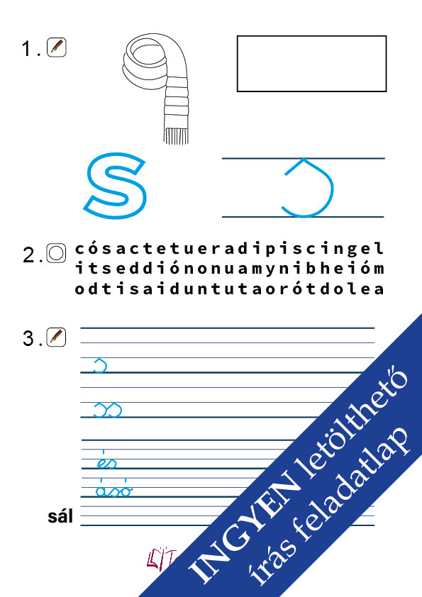 Színezhető feladatlap a „s” betű írásának gyakorlásához – játékos tanulás gyerekeknek