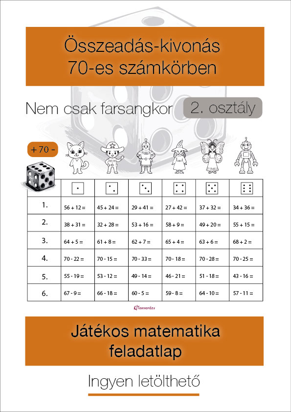 Játékos matematika feladatlap 2. osztályosoknak – Összeadás és kivonás gyakorlása bohócos, színezős játékban