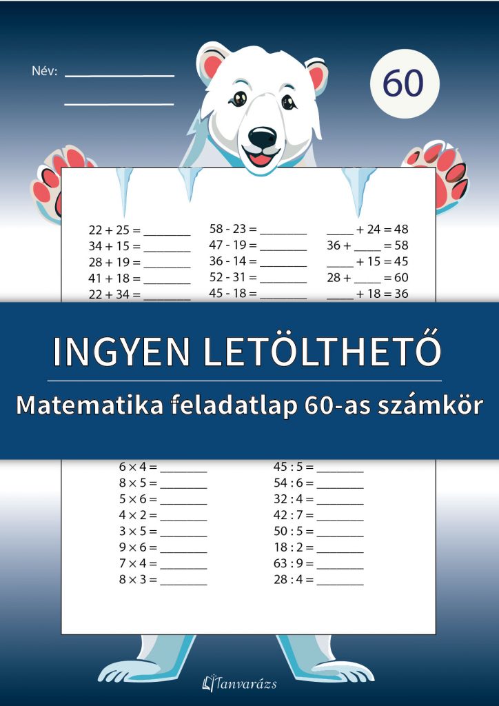 Jegesmedvés matematika feladatlap másodikosoknak 60-as számkörben