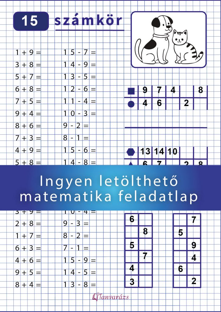 Matematika feladatlap elsősöknek: számolási rutin fejlesztése 15-ös számkörben