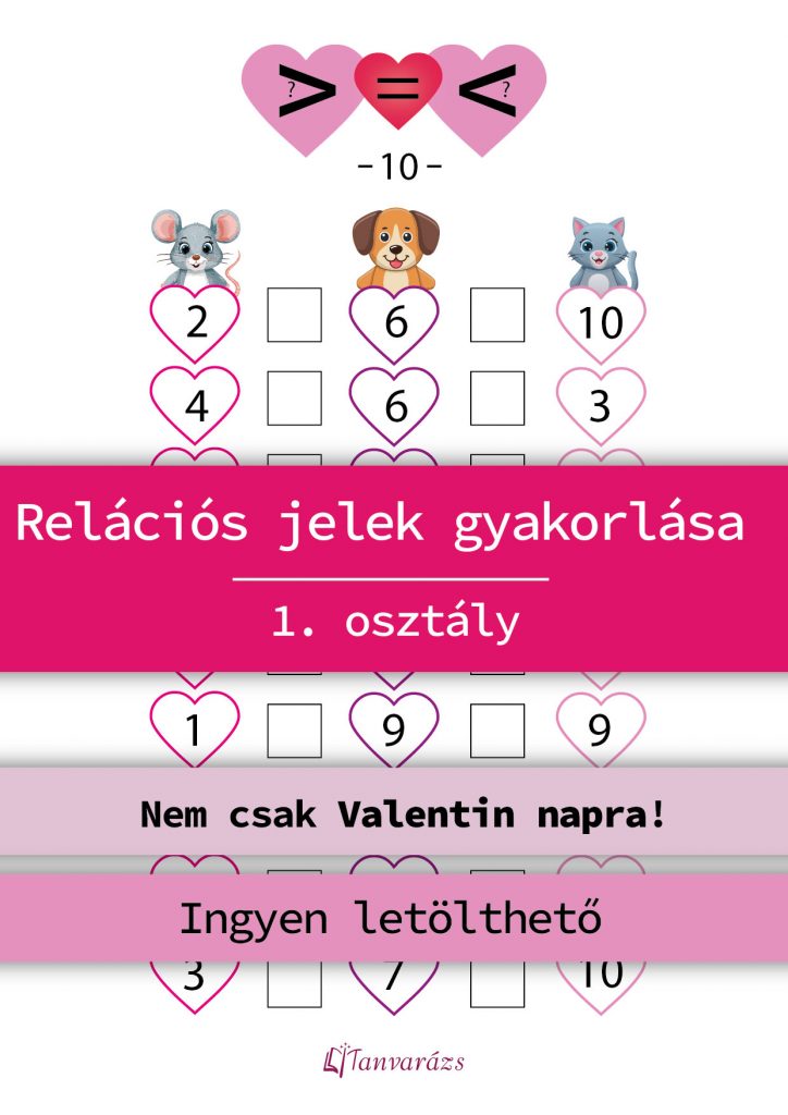 Relációs jelek gyakorlása játékosan – Matematikai feladatlap elsősöknek