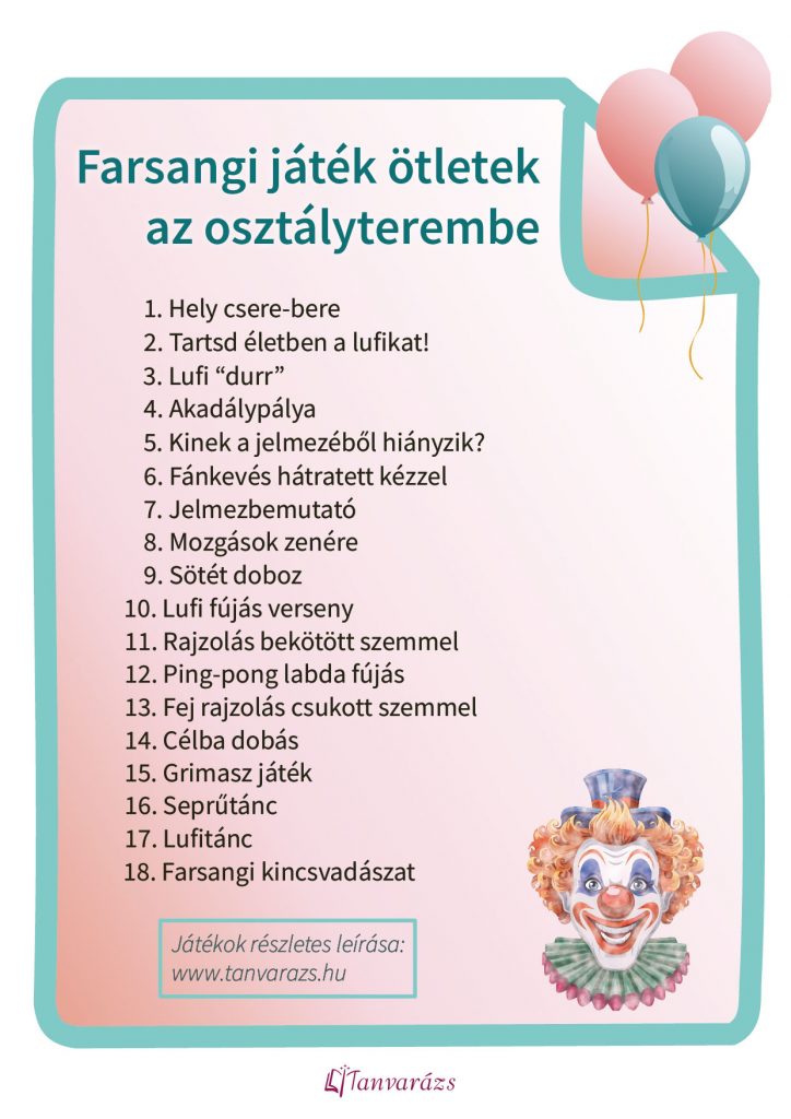Farsangi játék ötletek osztályterembe – szórakoztató és könnyen megvalósítható játékok