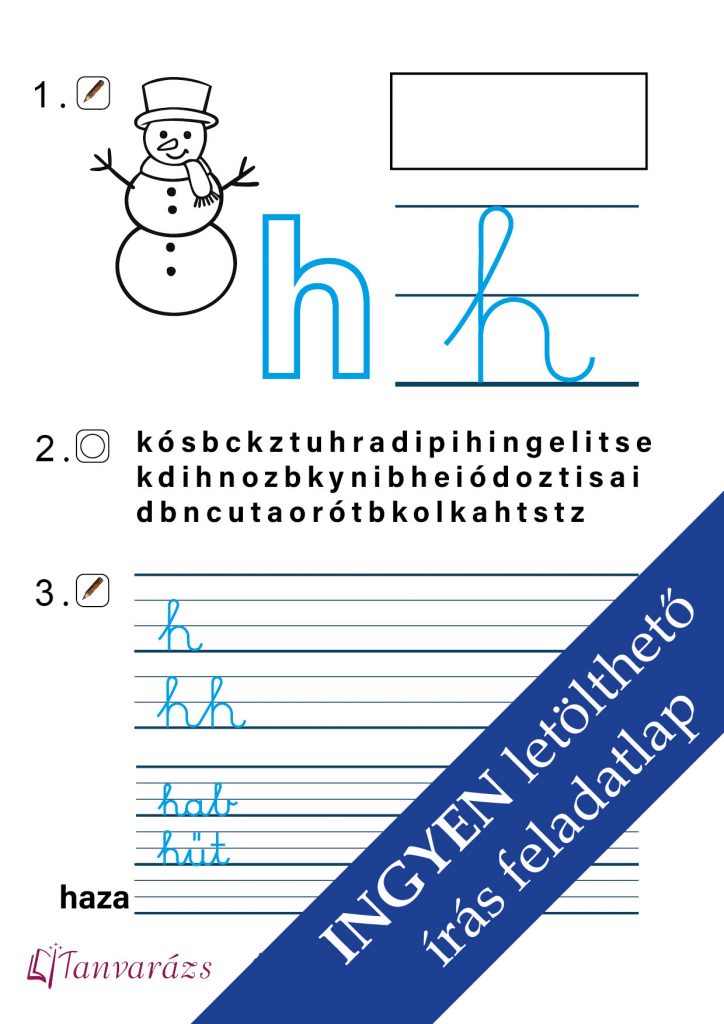 Színezhető, játékos feladatlap a „h” betű írásának gyakorlásához – játékos tanulás gyerekeknek