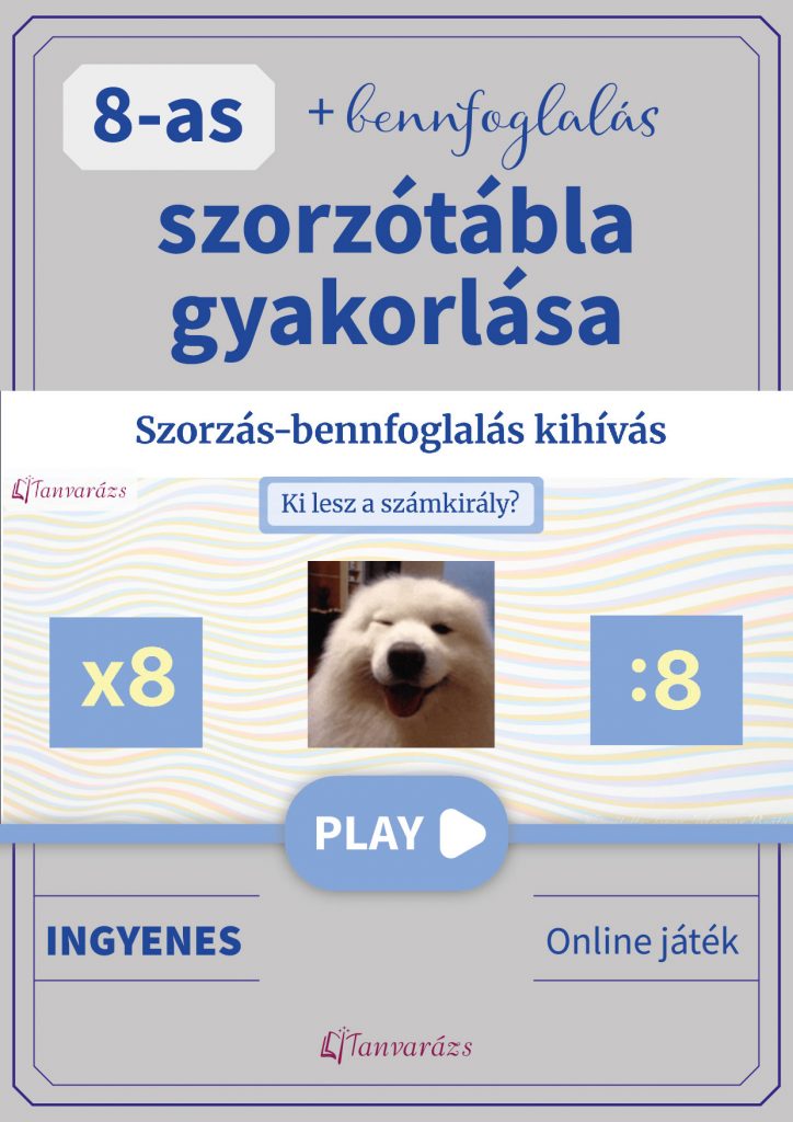 8-as szorzótábla gyakorlása – interaktív online játék