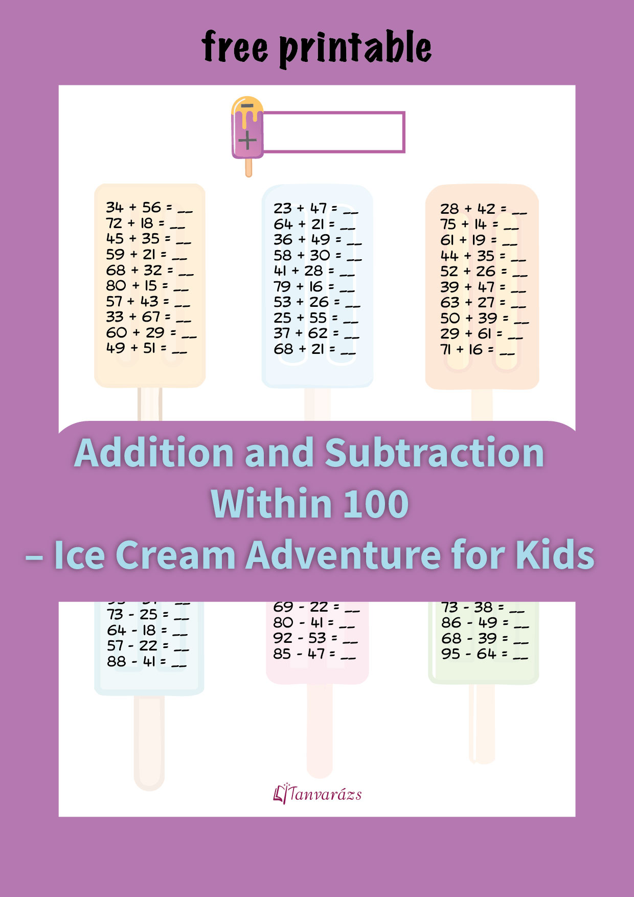 Addition And Subtraction Within 100 Ice Cream Adventure