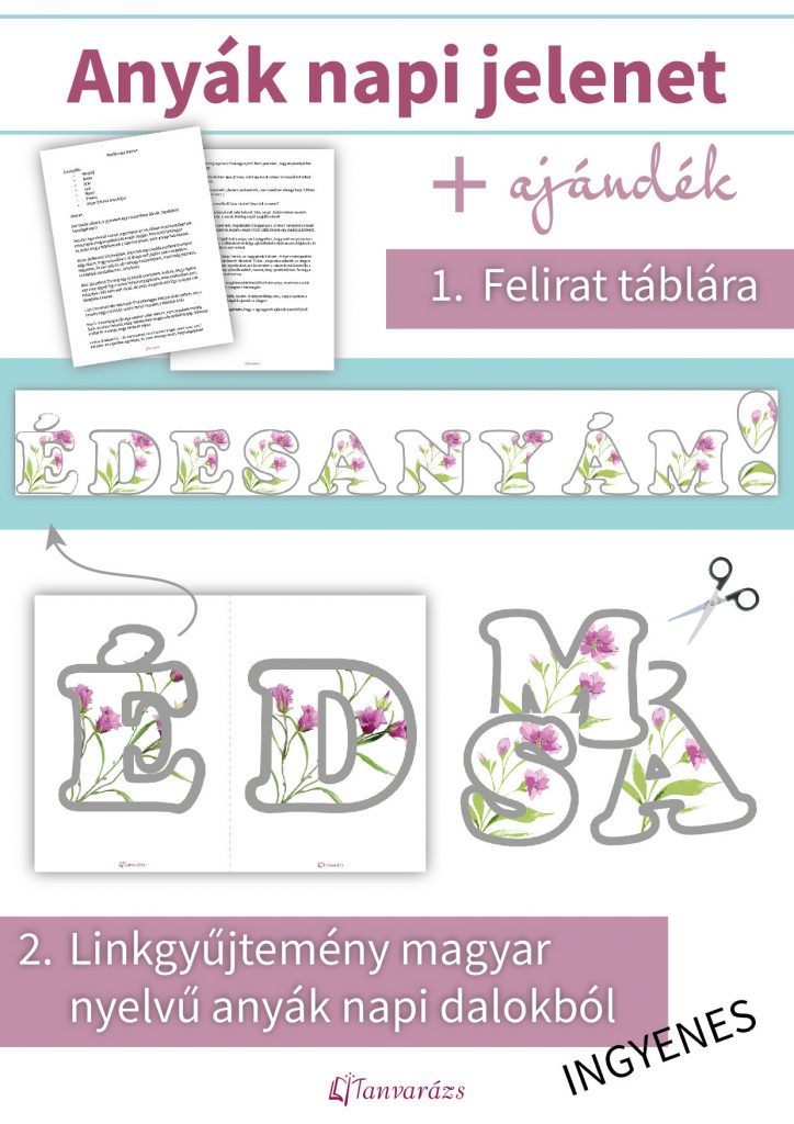 Anyák napi jelenetletölthető ÉDESANYÁM felirattal és linkgyűjteménnyel