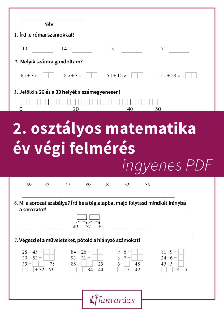 2. osztályos matematika év végi felmérés - ingyenes letölthető feladatlap gyermeked felkészüléséhez.