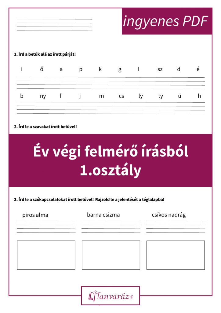 Év végi írás felmérő 1. osztályosoknak egyre nehezedő feladatokkal