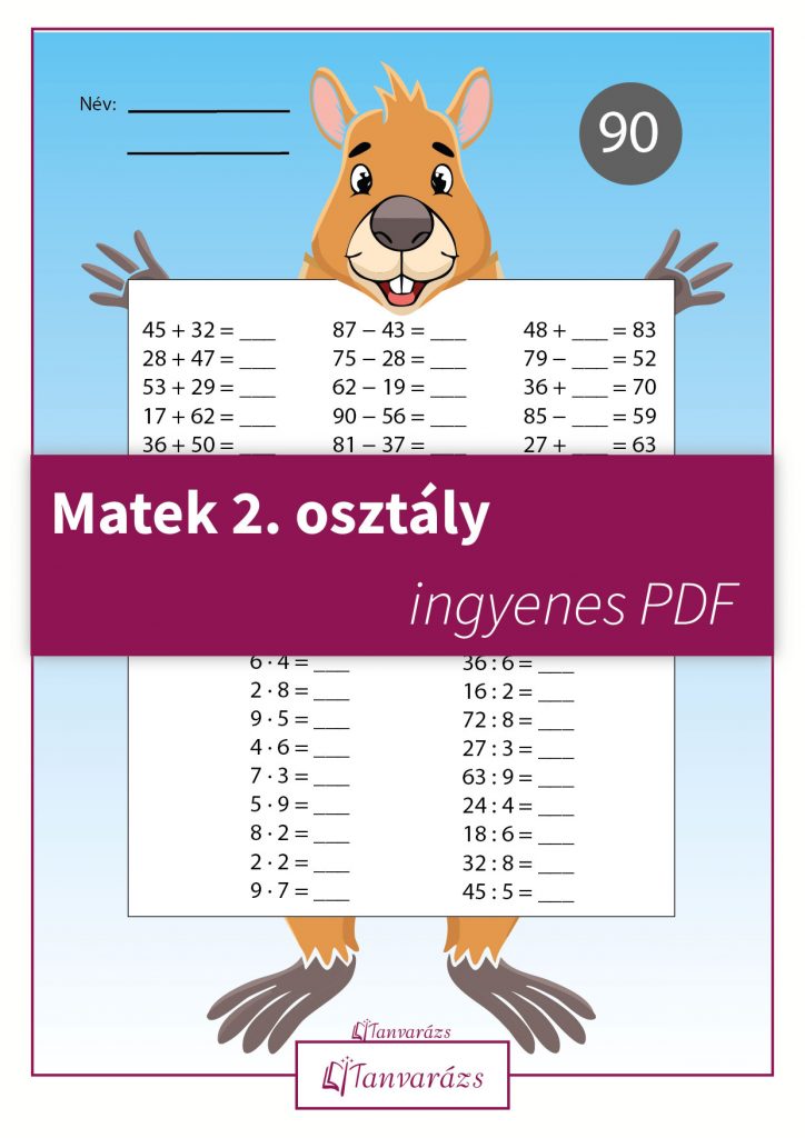 Matek 2. osztály feladatlap kapibara illusztrációval