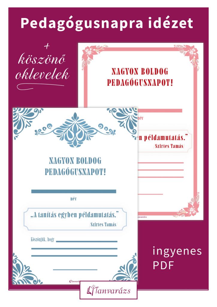 pedagógusnapra idézet – letölthető köszönő oklevél tanároknak ajándékba