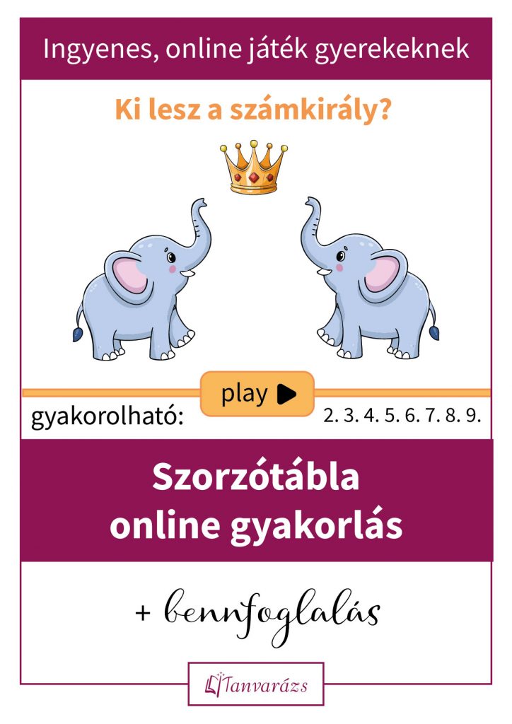 A szorzótábla online gyakorlás segítségével a gyerekek játékosan tanulhatják meg a szorzókat, miközben fejlesztik a koncentrációt és a problémamegoldó képességet. Az interaktív feladatok motiválják a gyerekeket a folyamatos gyakorlásra. A "Ki lesz a számkirály?" játék minden szorzótáblát lefed, így célzottan lehet gyakorolni a gyenge pontokat is.